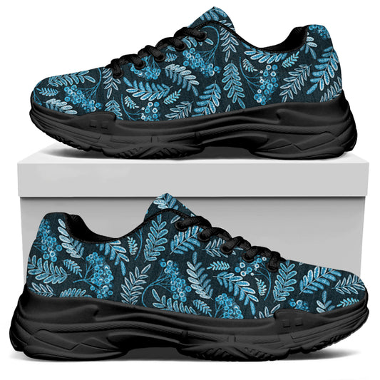 Tropical Denim Jeans Pattern Print Black Chunky Shoes