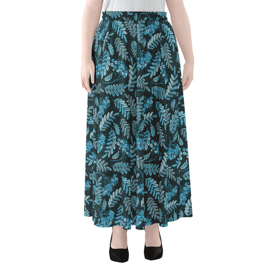 Tropical Denim Jeans Pattern Print Chiffon Maxi Skirt