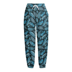 Tropical Denim Jeans Pattern Print Fleece Lined Knit Pants