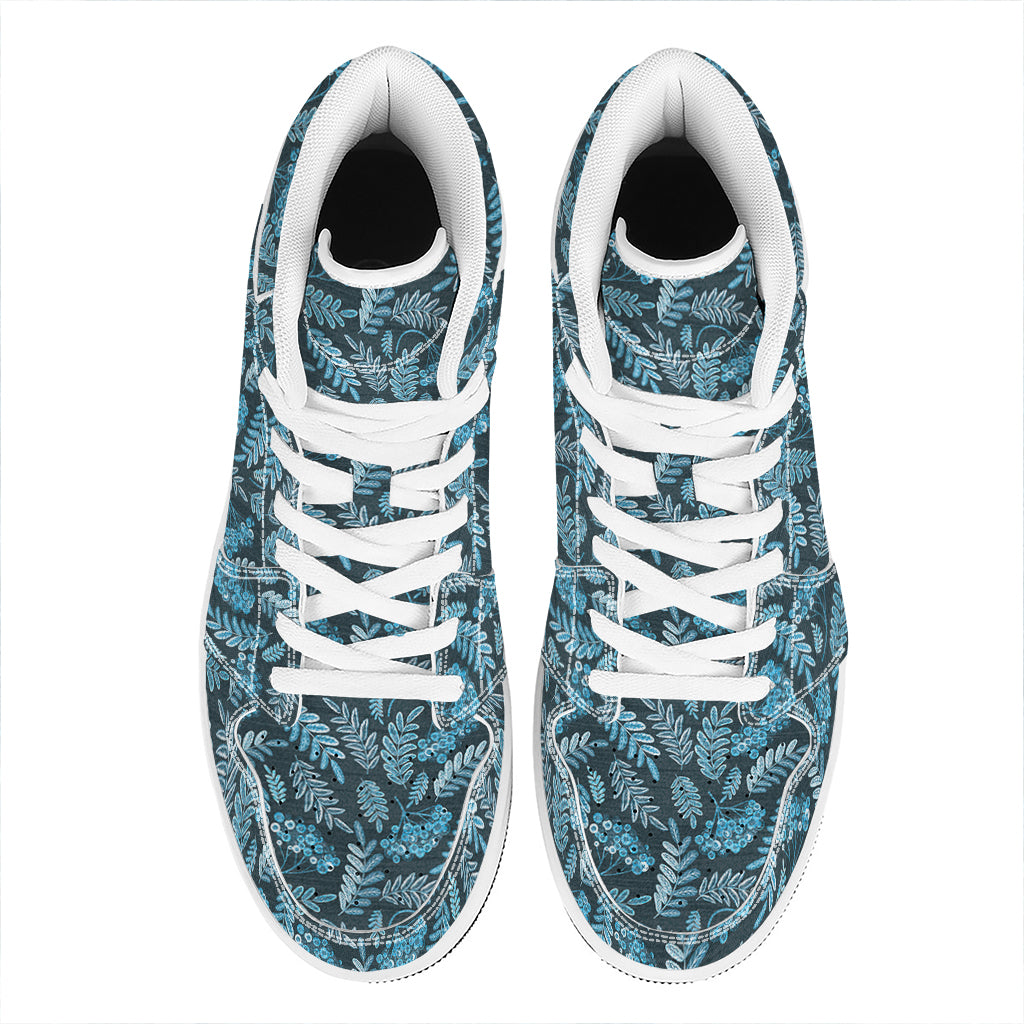 Tropical Denim Jeans Pattern Print High Top Leather Sneakers