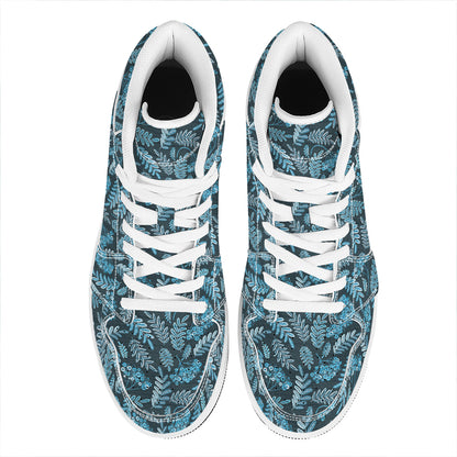 Tropical Denim Jeans Pattern Print High Top Leather Sneakers