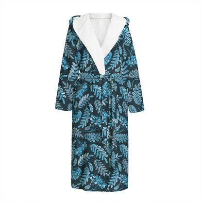 Tropical Denim Jeans Pattern Print Hooded Bathrobe