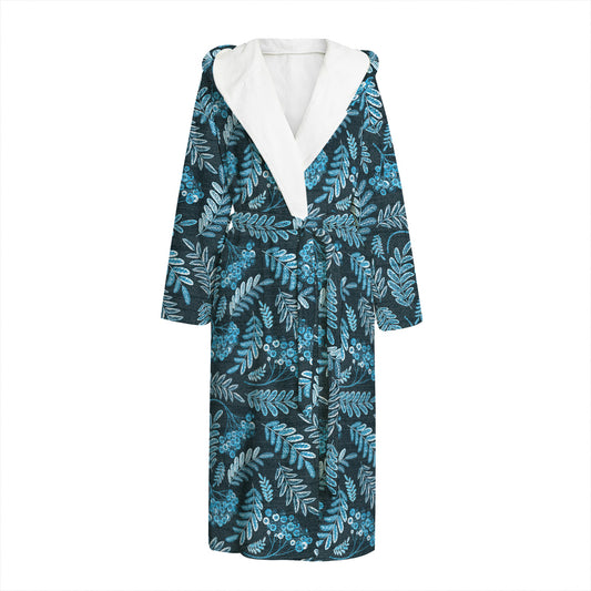 Tropical Denim Jeans Pattern Print Hooded Bathrobe