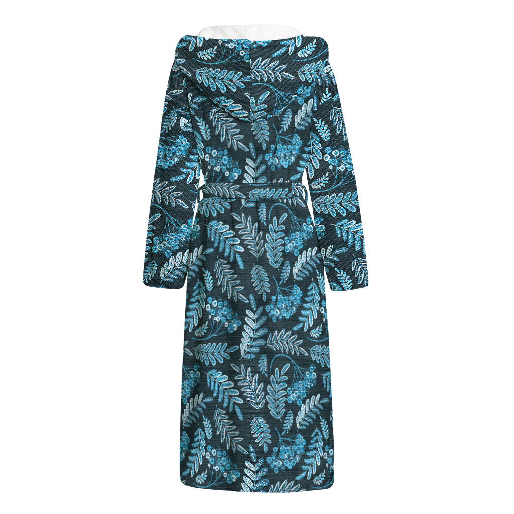 Tropical Denim Jeans Pattern Print Hooded Bathrobe