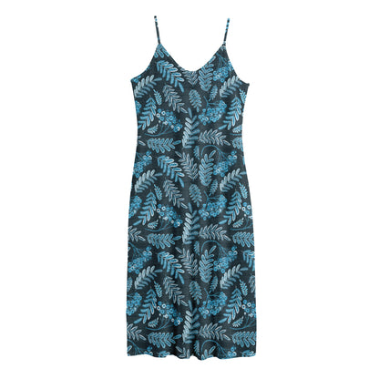 Tropical Denim Jeans Pattern Print Jersey Midi Cami Dress