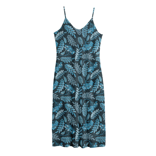 Tropical Denim Jeans Pattern Print Jersey Midi Cami Dress