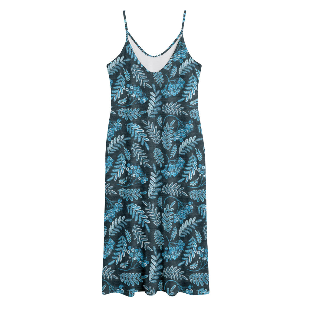 Tropical Denim Jeans Pattern Print Jersey Midi Cami Dress