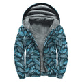 Tropical Denim Jeans Pattern Print Sherpa Lined Zip Up Hoodie