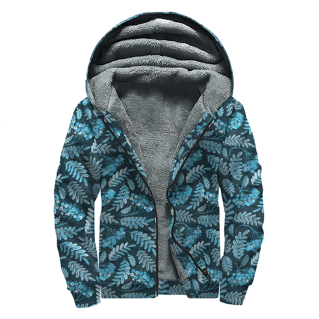 Tropical Denim Jeans Pattern Print Sherpa Lined Zip Up Hoodie