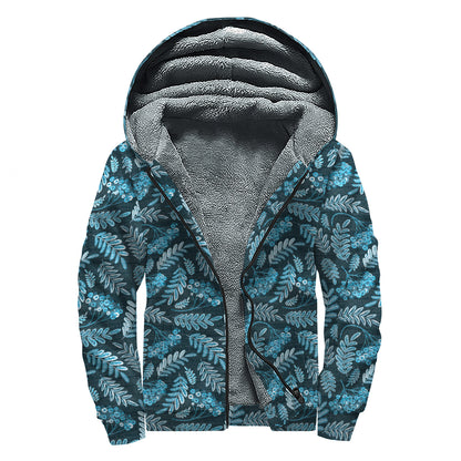 Tropical Denim Jeans Pattern Print Sherpa Lined Zip Up Hoodie