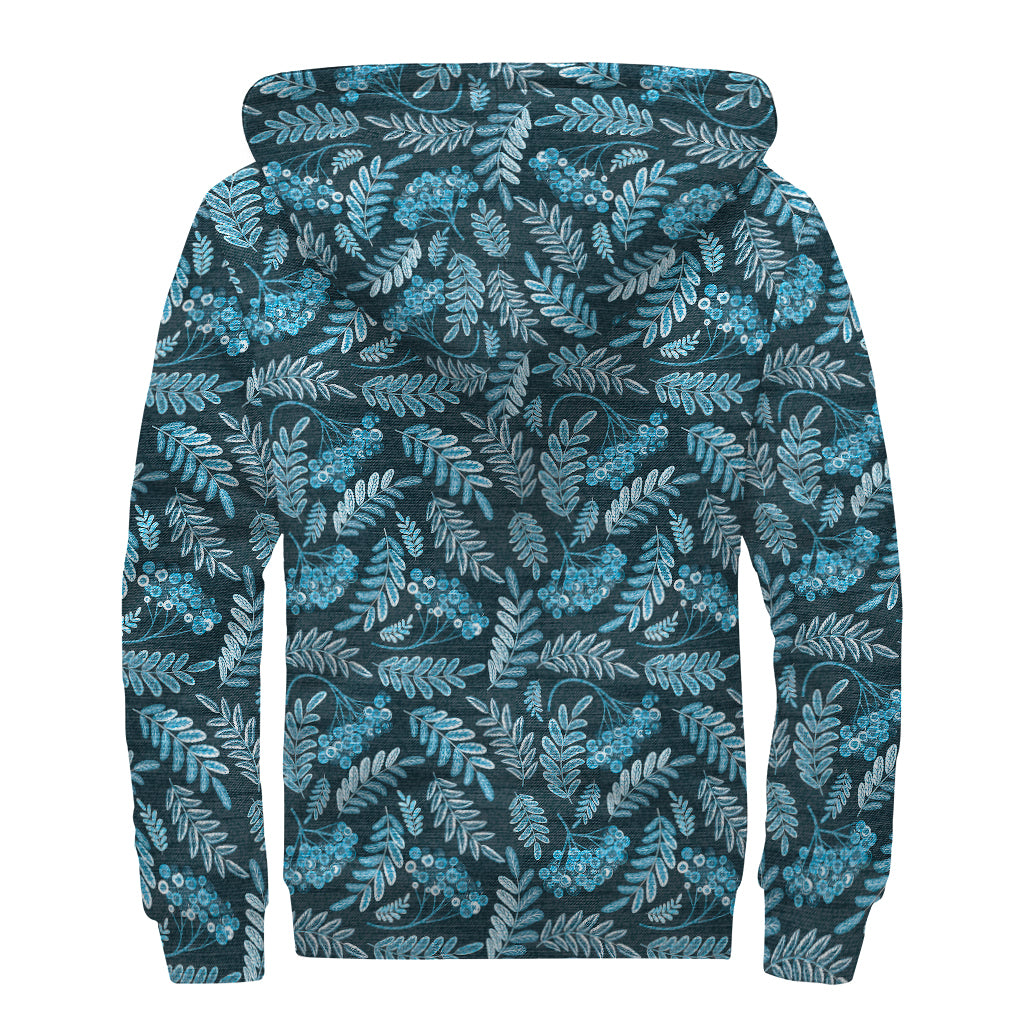 Tropical Denim Jeans Pattern Print Sherpa Lined Zip Up Hoodie