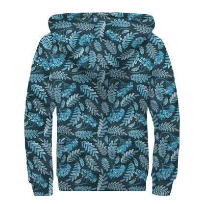Tropical Denim Jeans Pattern Print Sherpa Lined Zip Up Hoodie