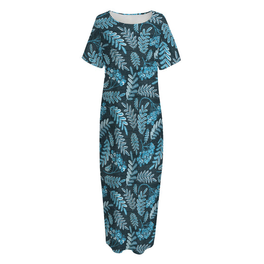 Tropical Denim Jeans Pattern Print Short Sleeve Long Nightdress