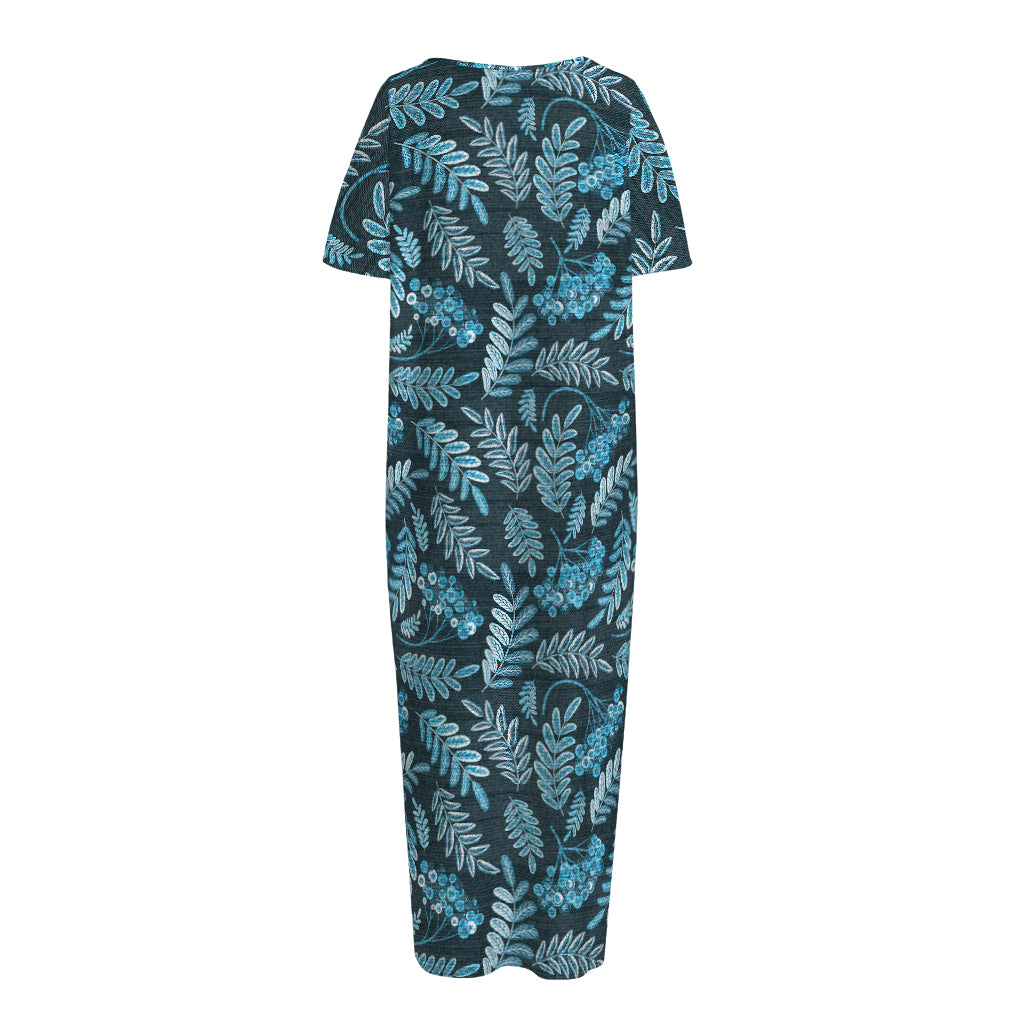 Tropical Denim Jeans Pattern Print Short Sleeve Long Nightdress
