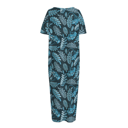 Tropical Denim Jeans Pattern Print Short Sleeve Long Nightdress