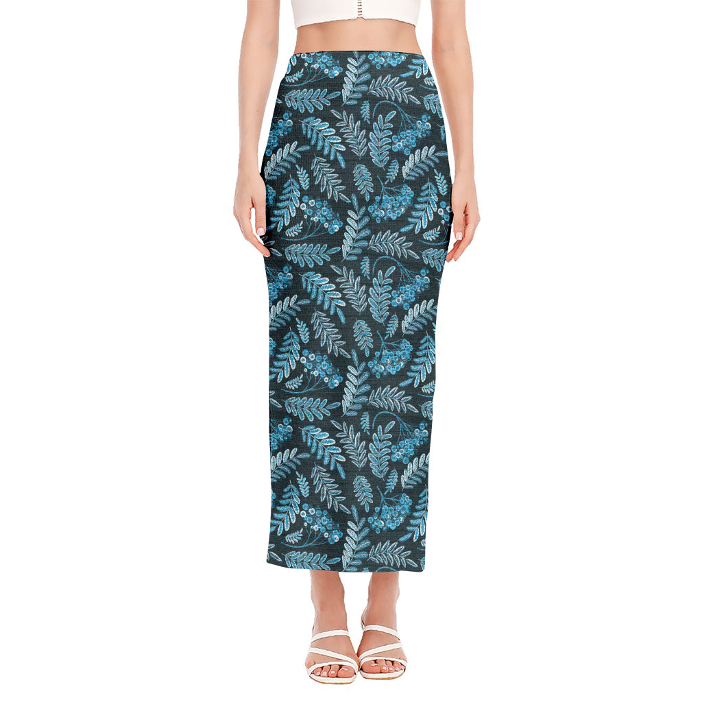 Tropical Denim Jeans Pattern Print Side Slit Maxi Skirt