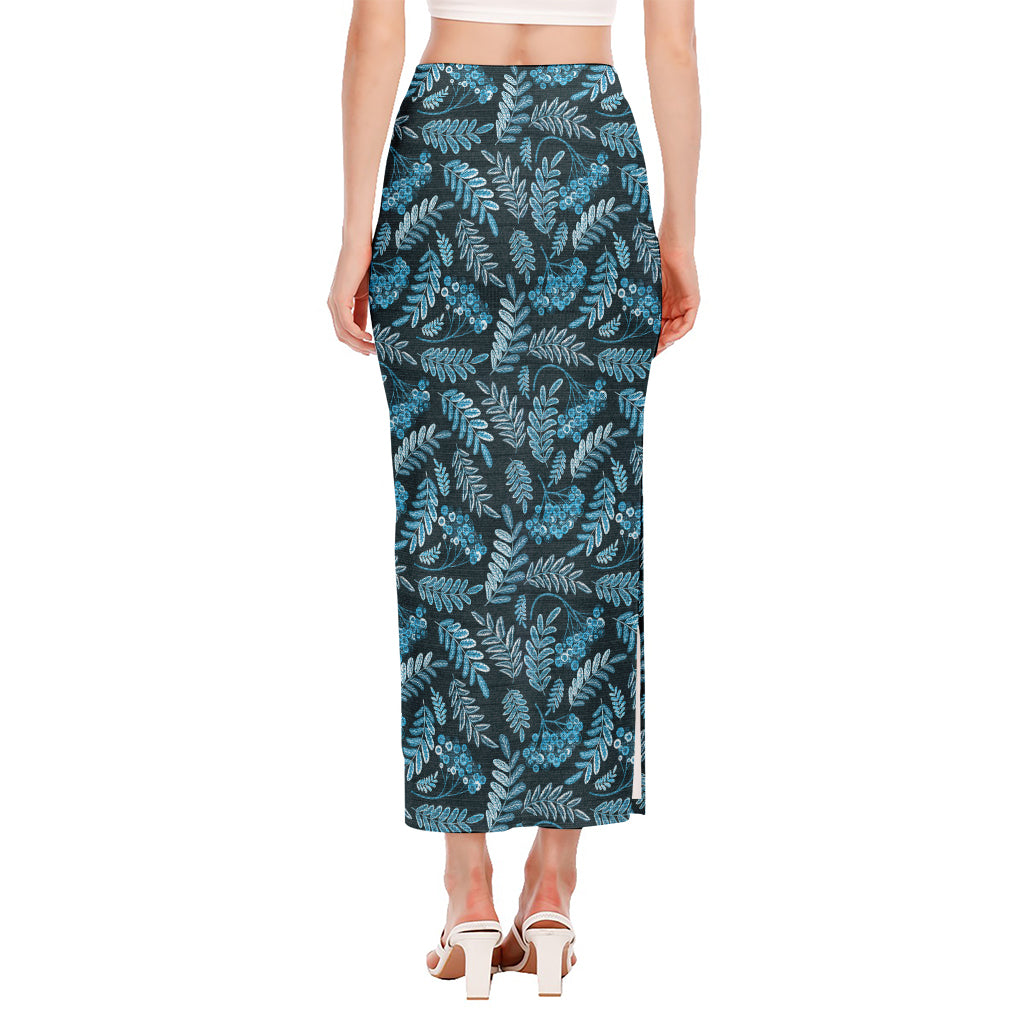 Tropical Denim Jeans Pattern Print Side Slit Maxi Skirt