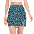 Tropical Denim Jeans Pattern Print Side Slit Mini Skirt