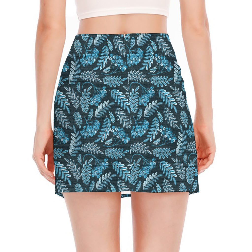 Tropical Denim Jeans Pattern Print Side Slit Mini Skirt