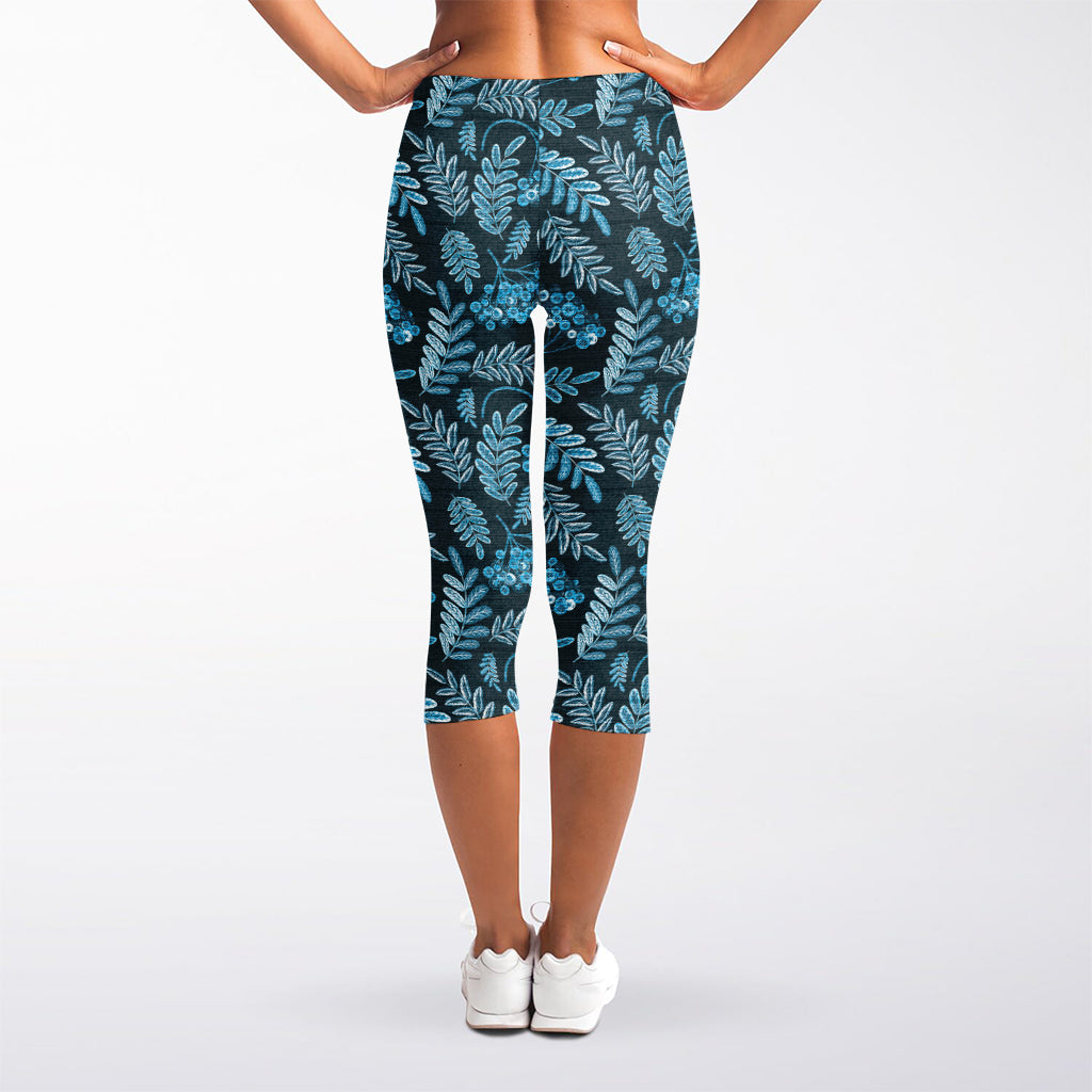 Tropical Denim Jeans Pattern Print Women's Capri Leggings