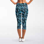 Tropical Denim Jeans Pattern Print Women's Capri Leggings