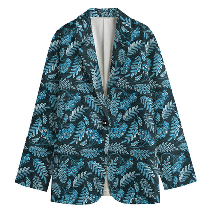 Tropical Denim Jeans Pattern Print Women's Cotton Blazer