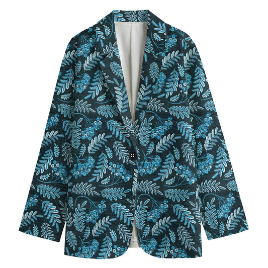 Tropical Denim Jeans Pattern Print Women's Cotton Blazer
