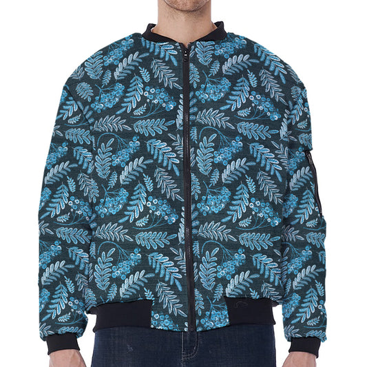 Tropical Denim Jeans Pattern Print Zip Sleeve Bomber Jacket