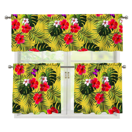 Tropical Exotic Hawaiian Pattern Print 3 Piece Kitchen Curtains