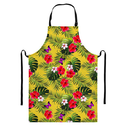 Tropical Exotic Hawaiian Pattern Print Bib Apron With Pocket