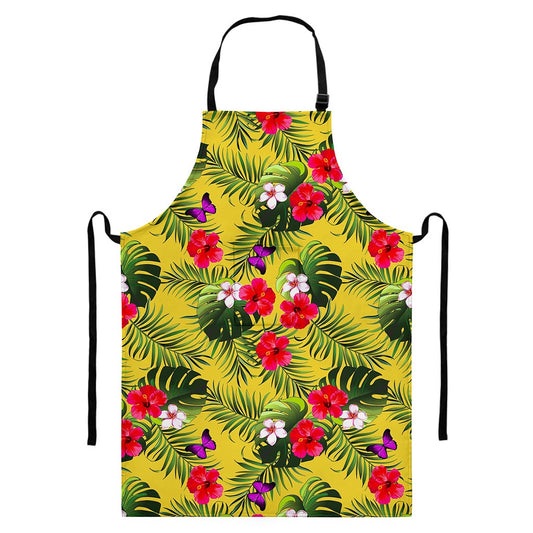 Tropical Exotic Hawaiian Pattern Print Bib Apron With Pocket