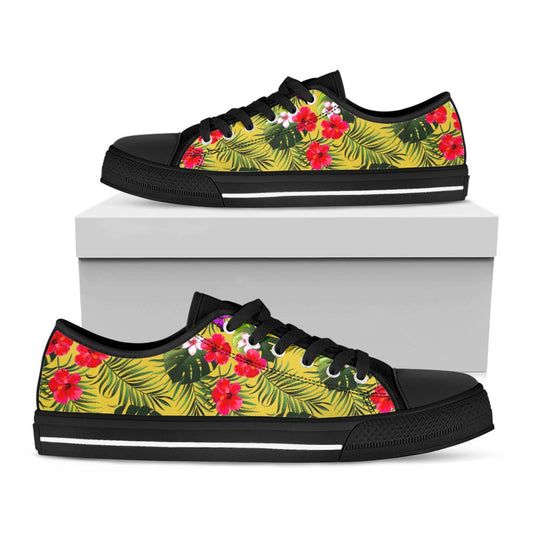 Tropical Exotic Hawaiian Pattern Print Black Low Top Sneakers