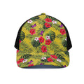 Tropical Exotic Hawaiian Pattern Print Black Mesh Trucker Hat