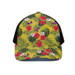Tropical Exotic Hawaiian Pattern Print Black Mesh Trucker Cap