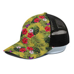 Tropical Exotic Hawaiian Pattern Print Black Mesh Trucker Cap