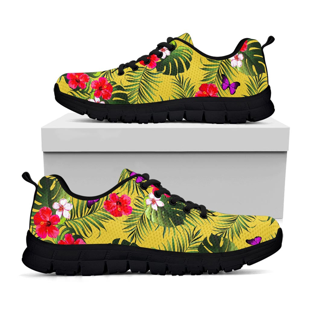 Tropical Exotic Hawaiian Pattern Print Black Running Shoes