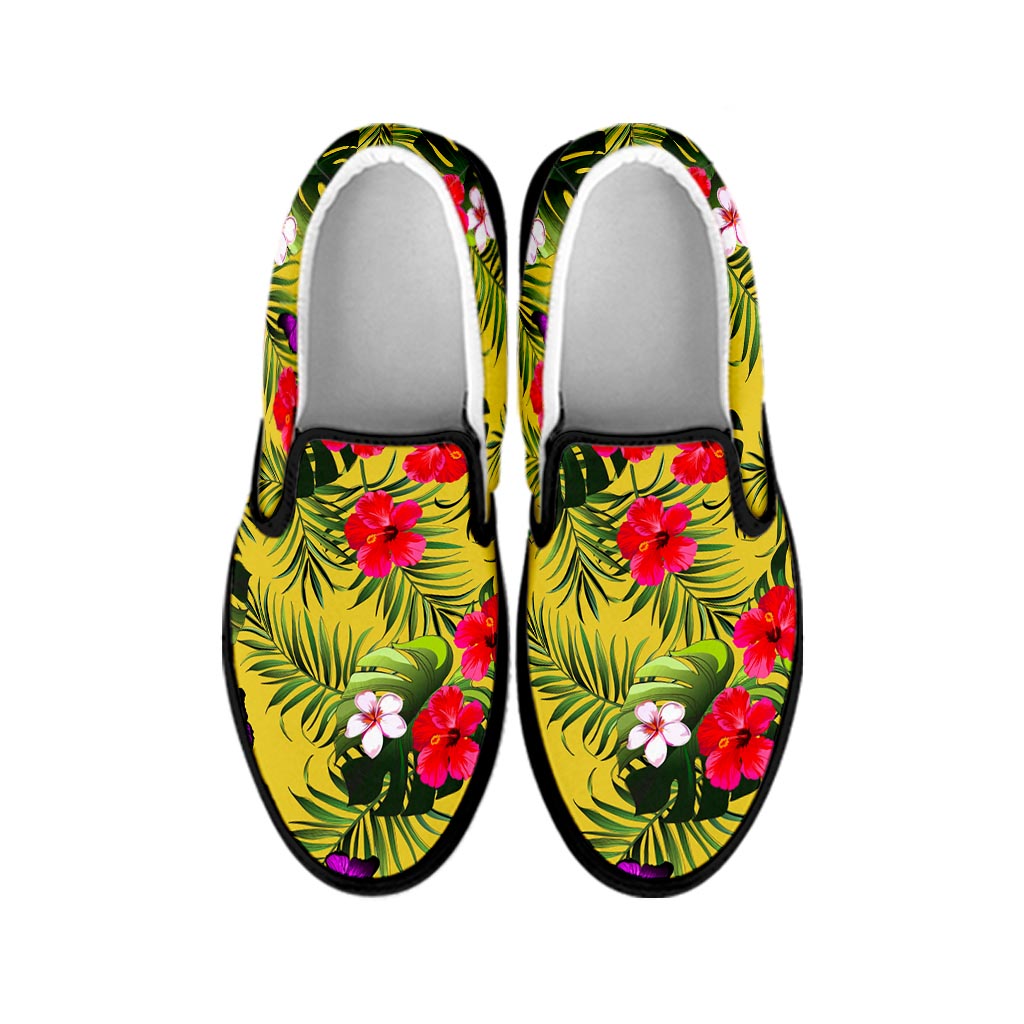 Tropical Exotic Hawaiian Pattern Print Black Slip On Sneakers