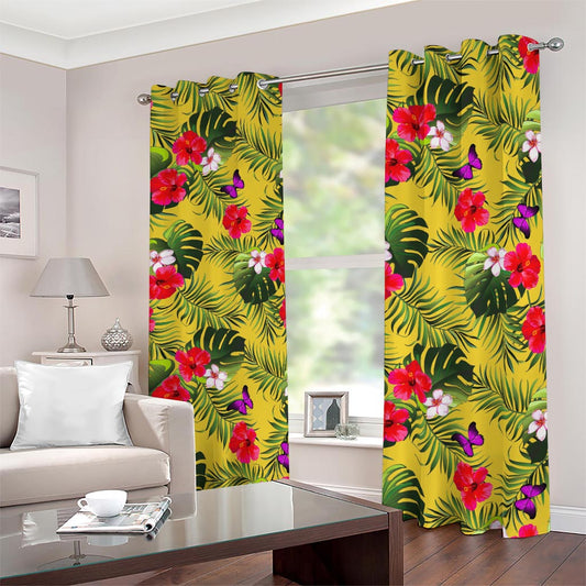 Tropical Exotic Hawaiian Pattern Print Blackout Grommet Curtains
