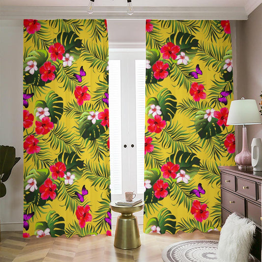Tropical Exotic Hawaiian Pattern Print Blackout Pencil Pleat Curtains