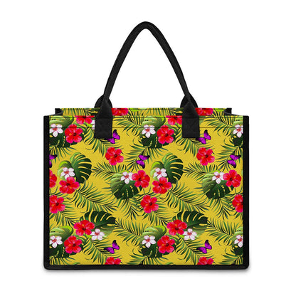 Tropical Exotic Hawaiian Pattern Print Canvas Tote Bag