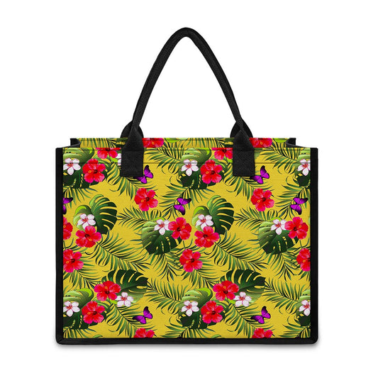 Tropical Exotic Hawaiian Pattern Print Canvas Tote Bag