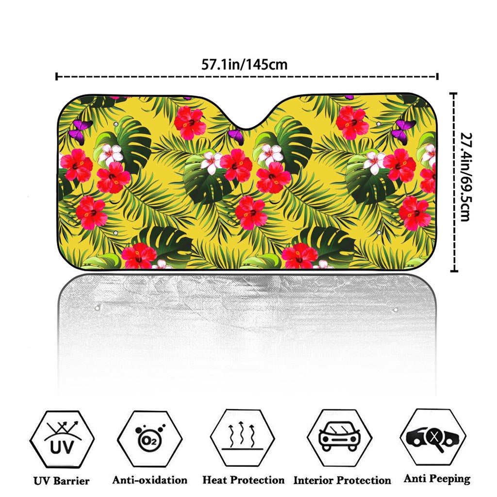 Tropical Exotic Hawaiian Pattern Print Car Windshield Sun Shade