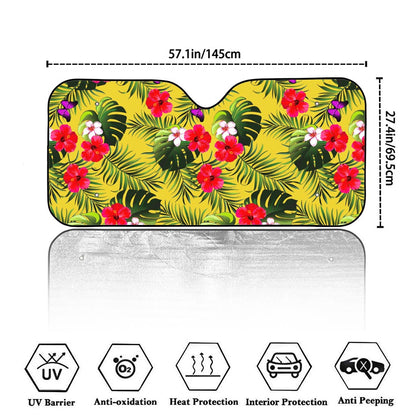Tropical Exotic Hawaiian Pattern Print Car Windshield Sun Shade