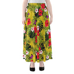 Tropical Exotic Hawaiian Pattern Print Chiffon Maxi Skirt