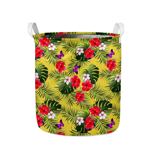 Tropical Exotic Hawaiian Pattern Print Collapsible Laundry Basket