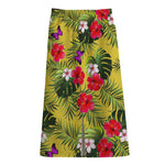 Tropical Exotic Hawaiian Pattern Print Cotton Front Slit Maxi Skirt