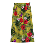 Tropical Exotic Hawaiian Pattern Print Cotton Front Slit Maxi Skirt