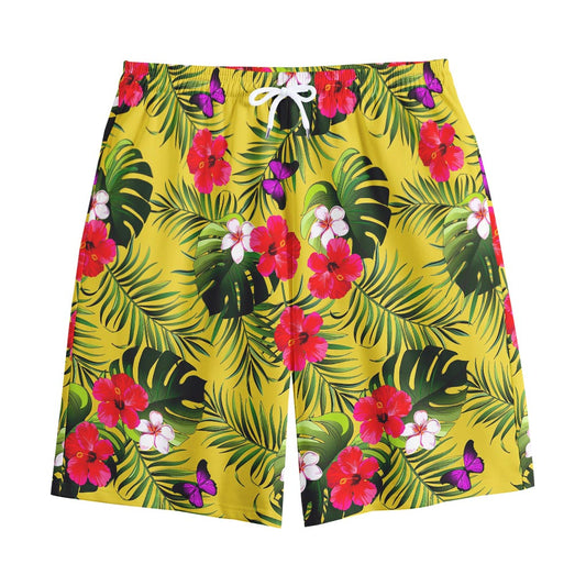 Tropical Exotic Hawaiian Pattern Print Cotton Shorts