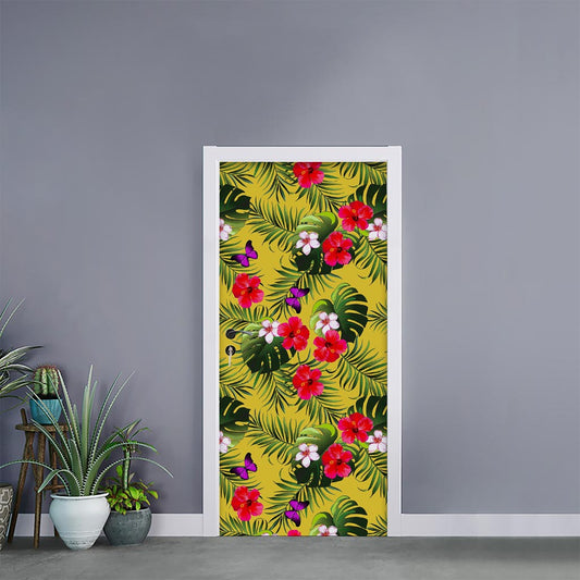 Tropical Exotic Hawaiian Pattern Print Door Sticker