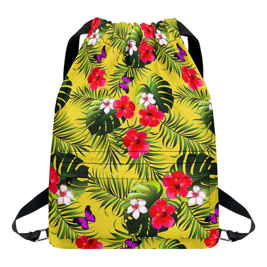 Tropical Exotic Hawaiian Pattern Print Drawstring Backpack